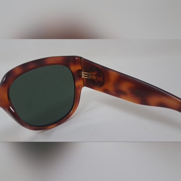 Gucci Women's Sunglasses Havana Green Gold Big Logo Square GG0142S 002 55-20-140 - Picture 10 of 16